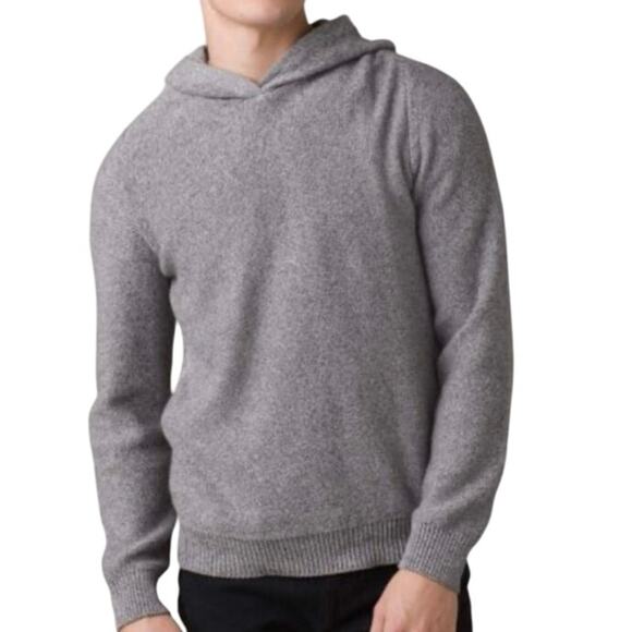 Prana North Loop Hooded Sweater Men’s SZ LG Knitted Gray Organic Cotton Slim - Picture 1 of 16
